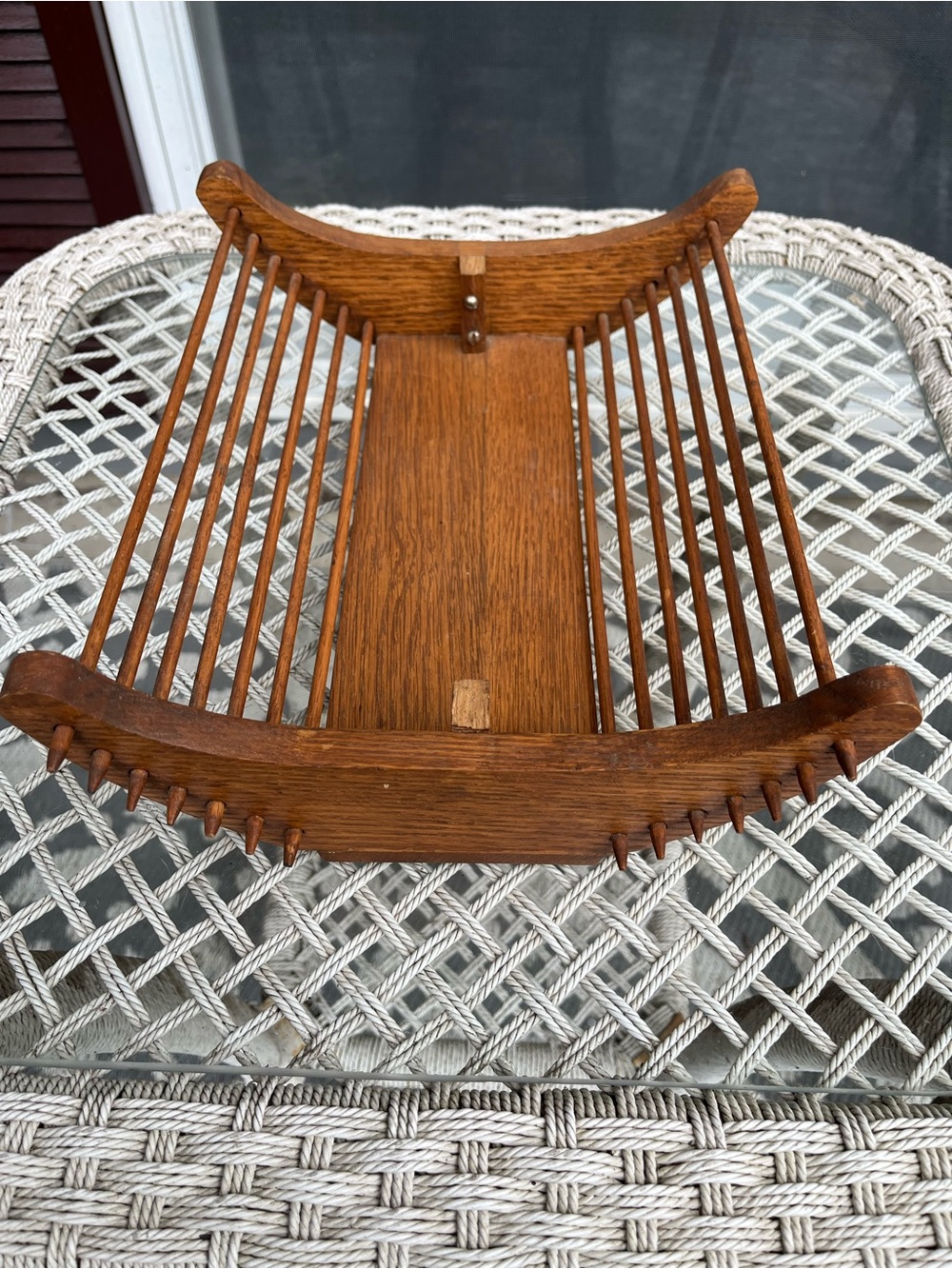 Vtg MCM Japanese Style Wooden Slat Fruit Basket Bowl Curved Design